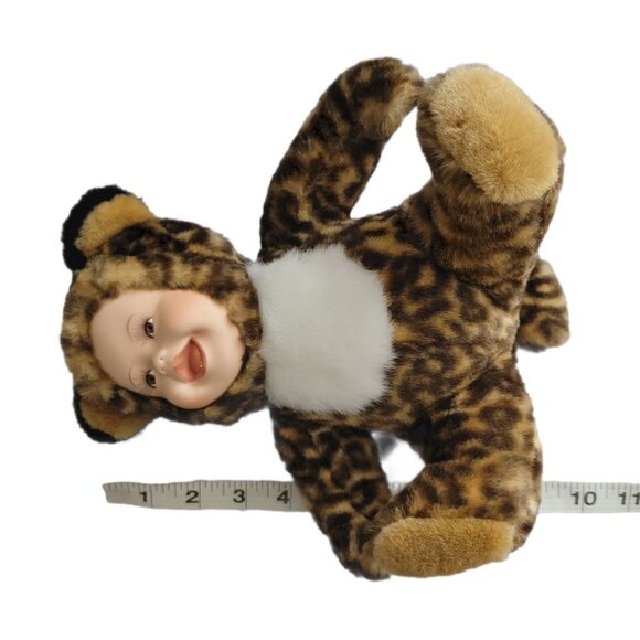 Baby Doll Leopard Costume Plush Porcelain Face Collectible Toy Stuffed Animal - Picture 3 of 4